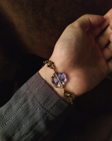 古董珠黃銅手鍊 / 紫銀芙蓉花 - 可客製手圍