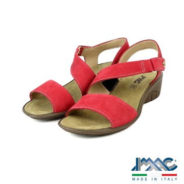 【IMAC】義大利原廠斜邊可調式魔鬼氈休閒涼鞋  玫瑰紅(357280-RED)