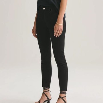 2025夏款美國洛杉磯中腰小直筒修身牛仔褲女顯瘦鉛筆黑色散腳邊口