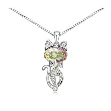 925純銀項鍊水晶吊墜-波斯主義貓咪造型生日情人節禮物女飾品5色73bb269【獨家進口】【米蘭精品】