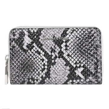 MICHAEL KORS JET SET 質感蛇紋皮革ㄇ字拉鍊卡片零錢包.灰