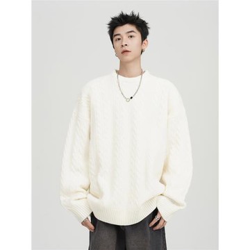 深灰色麻花毛衣男冬季潮牌oversize情侶針織衫美式慵懶風毛線衣