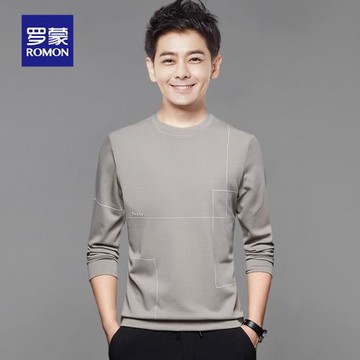 羅蒙男士長袖t恤2026春秋款衛衣寬松圓低領體恤上衣加絨打底衫冬