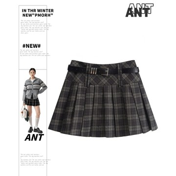 【ANT】復古高腰格紋防走光半身百褶短裙 短裙 半身裙 百褶裙 復古短裙 防走光 高腰短裙 顯瘦短裙 格紋短裙 半身短裙