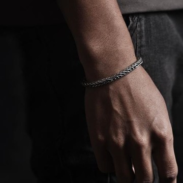 s925純銀平安紋編織龍骨銀手鏈男潮簡約復古手環小眾做舊設計麻繩