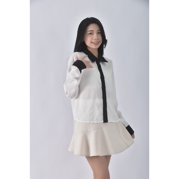 (S) mercci22拼接棉領白色襯衫上衣二手衣