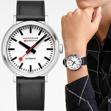 Mondaine 瑞士國鐵 Original Automatic 鐵路雙面大鐘造型植物皮革機械錶 新年開運 送禮推薦 1XM-4161BLBV