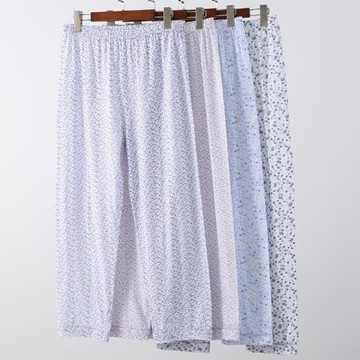 中老年女士加肥加大高腰大碼薄款針織純棉睡褲家居褲媽媽碎花單件