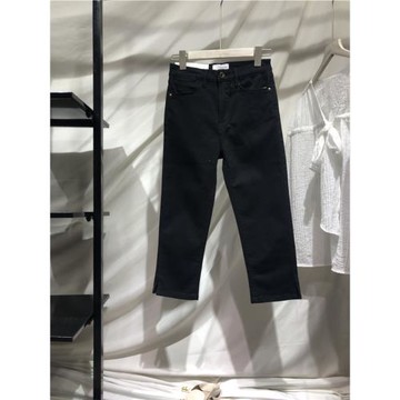 歐美系 7分修身牛仔褲女簡約純色中高腰顯瘦百搭有彈性七分緊身褲