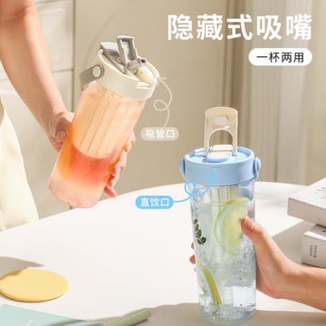 夏季高顏值塑料杯便攜式雙飲吸管杯子女耐高溫便攜Tritan咖啡杯