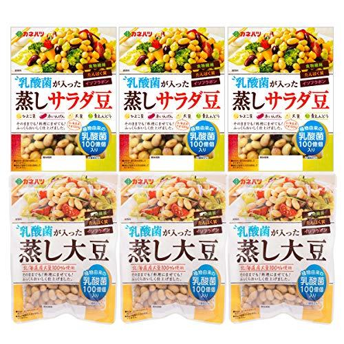 カネハツ食品 乳酸菌が入った蒸し大豆と蒸しサラダ豆セット〔蒸し大豆(100g×3)・蒸しサラダ豆(75g×3)〕 ポスト投函便配送