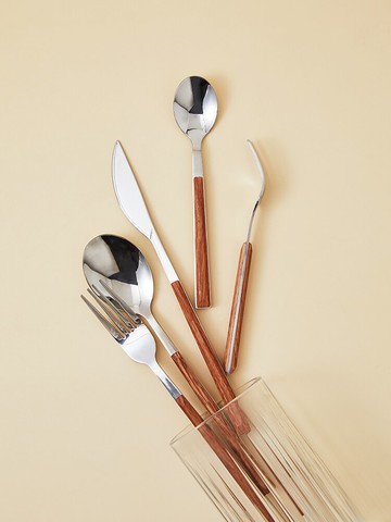 創意北歐仿木紋不銹鋼刀叉勺子套裝ins風家用餐具牛排刀叉子套裝