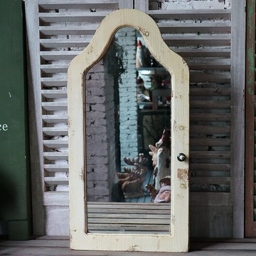 法式鄉村壁掛裝飾鏡置物架 復古實木做舊 浴室壁掛置物架 裝飾鏡1入