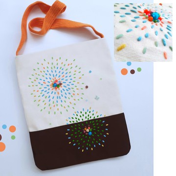 手工刺繡托特包，14盎司帆布材質，可愛別緻的設計，尺寸 12x14 英吋。