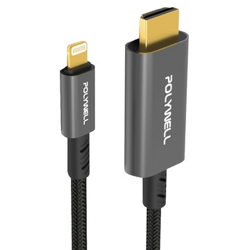 POLYWELL 寶利威爾 Lightning-HDMI 訊號轉換線  2m  黑色  1條