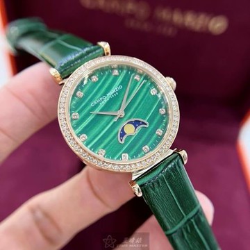 CampoMarzio 凱博馬爾茲女錶 32mm 玫瑰金圓形精鋼錶殼 墨綠色中三針顯示, 月相錶面款 CMW0031