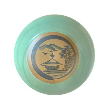 綠釉山水缽 日本制 直徑12.5cm 陶瓷  1個