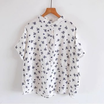 雙層棉紗文藝印花刺繡上衣