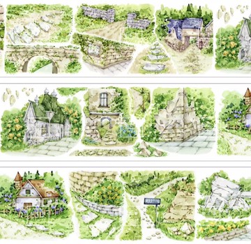 斷壁 古老遺蹟 水彩畫造景 PET 和紙膠帶 台灣製 10米卷