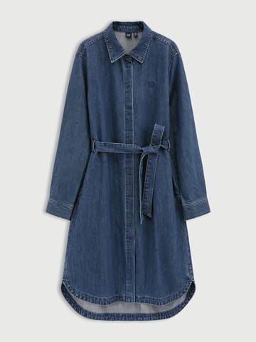 女裝 Logo刺繡翻領長袖牛仔洋裝-中度水洗