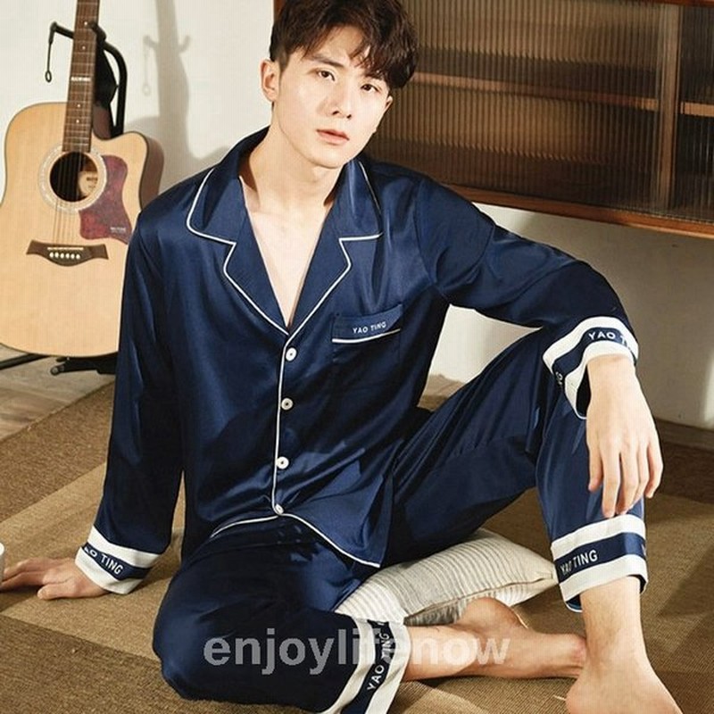 21春新作おしゃれメンズシルクタッチサテンパジャマ長袖上下セット紳士用光沢寝間着ルームウェアmen Ssatinpajamasナイトウェア 通販 Lineポイント最大get Lineショッピング