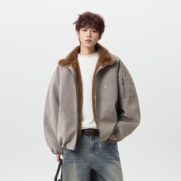 美式時尚潮流長袖外套男秋冬新款休閒百搭寬鬆保暖上衣男