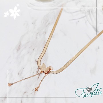 iSFairytale伊飾童話 蝴蝶流蘇 鈦鋼蛇紋鎖骨頸短鍊