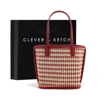 Clever&Ketch紅色新娘婚包女2025新款千鳥格托特包質感單肩手提包