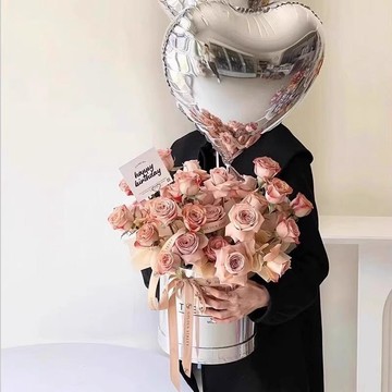 ❀【花中世界】❀情人節抱抱桶花束卡布奇諾玫瑰仿真永生花節日生日禮物花束送女友