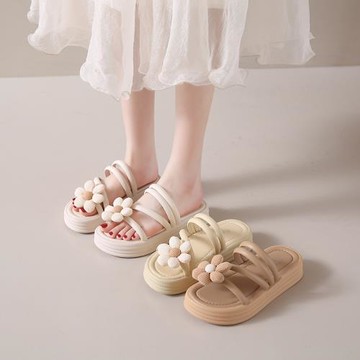 港風仙女鞋外穿坡跟拖鞋女花朵2023新款厚底增高夏季爆款涼拖平底