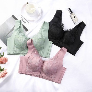 【Amhome】前扣式內衣聚攏上托性感法式蕾絲舒適防下垂無鋼圈透氣背心式內衣# 115659(現貨+預購)