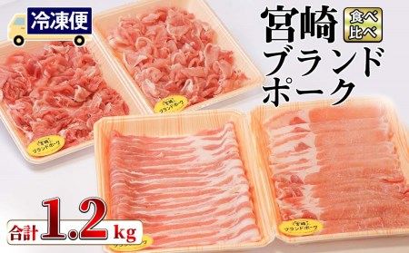 KU217 宮崎ブランドポーク3種食べ比べセット(合計1.2kg、バラ300g・ロース300g・こま切れ300g×2P)
