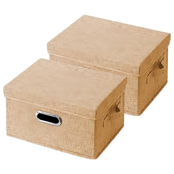 收納部屋 金屬把手棉麻整理盒 小 14L 32 x 24 x 18cm 米色 可折疊收納箱  2個