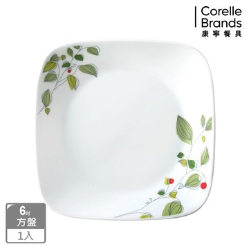 【美國康寧 CORELLE】綠野微風方形6吋平盤