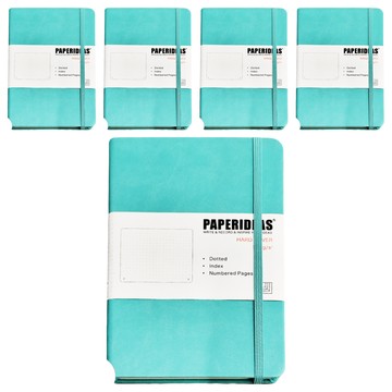 PAPERIDEAS A5 硬皮點陣筆記本 每頁頁碼 方便查找 純木漿無酸紙 180度平攤 點陣5mm 188頁  蒂芙尼藍  5本