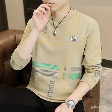 大學T男 男士拚接長袖t恤上衣 衛衣男生【M-5XL】撞色圓領男秋季新款時尚口袋士潮流百搭休閑套頭打底衫