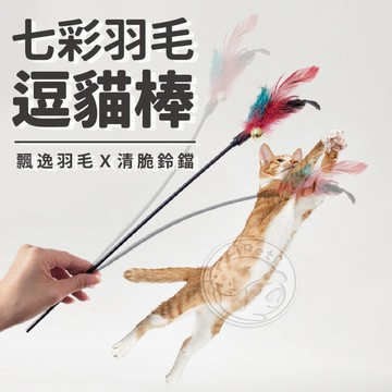 【汪喵派對】七彩羽毛逗貓棒 毛絨絨逗貓棒 鈴鐺逗貓棒 逗貓棒 寵物玩具 吊貓棒 貓咪玩具
