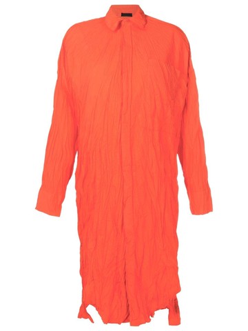 Osklen - crease-effect shirt dress - women - Polyester/Cotton - P - Orange