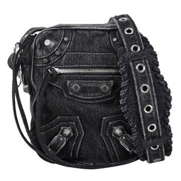 BALENCIAGA Le Cagole 經典鉚釘水洗丹寧布斜背包(黑)