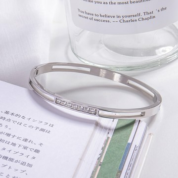 [鈦鋼]漫情歌雙槓微鑲細鑽手鐲【KTL410】-玫瑰金/銀