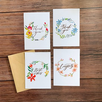 Mstandforc 水彩插畫 祝福及感謝賀卡 萬用卡 附信封