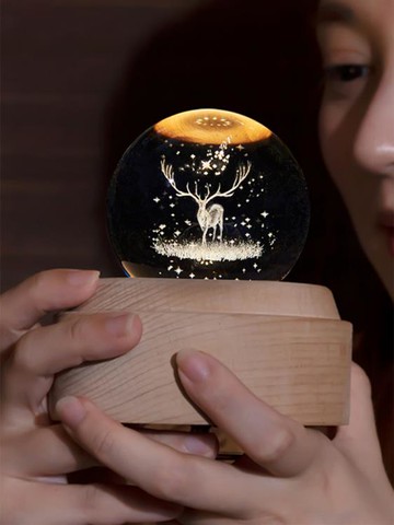 麋鹿水晶球音樂盒木質旋轉八音盒天空之城送兒童女友女生生日禮物 雙11全館免運