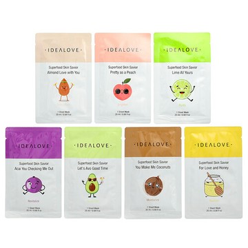 Idealove, Superfood 皮膚救援美容面膜，多種包裝，7 片，每片 0.68 液量盎司（20 毫升）