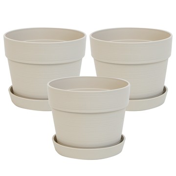 EARTH'RO 百褶花盆 2號 + 盆底盤  1組  花盆(160 x 130mm)+碟子(128 x 117mm)  米色