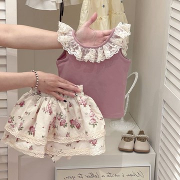 🎀biubiu童裝🎀女童套裝夏款夏季洋氣背心碎花甜美吊帶2026新款女寶寶蕾絲兩件套