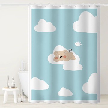 浴室浴簾浴桿套裝 同款大象浴室防水防霉套裝免打孔洗澡浴簾布衛生間隔斷門簾淋浴間