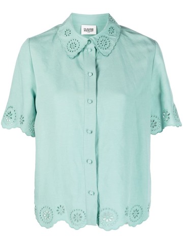 Claudie Pierlot - broderie-anglaise short-sleeve shirt - women - Viscose/Polyester/Linen/Flax - 38 - Green