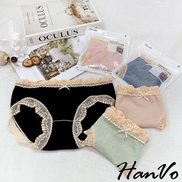 【HanVo】莫蘭迪公主蕾絲邊內褲 透氣親膚獨立包裝 柔軟彈性佳中腰三角褲 流行女生內褲 內著 A11-5774