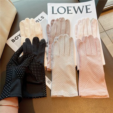 防曬手套小防紫外線蕾絲圓點薄款彈性可觸屏夏季女戶外開車優雅