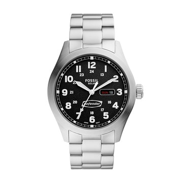 Defender 經典復古日曆太陽能手錶 銀色不鏽鋼鍊帶 46MM FS5976